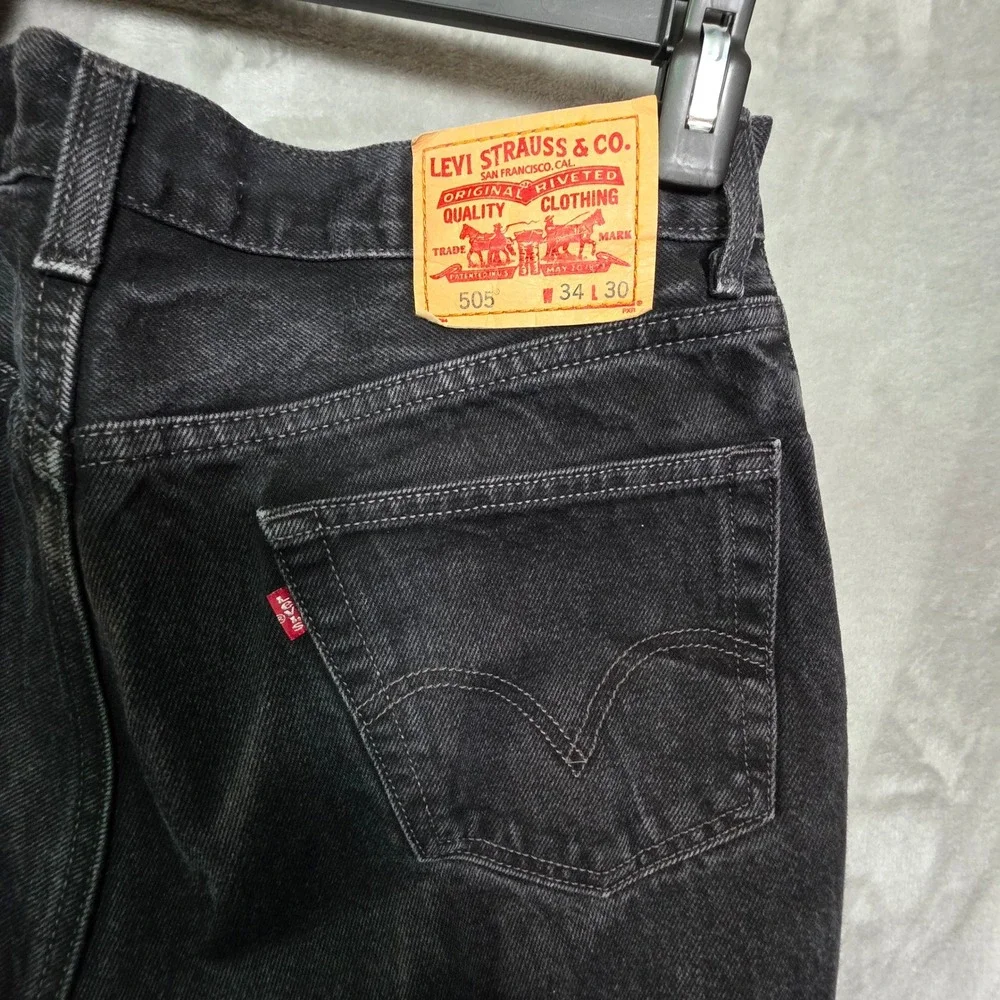 Levis 505 Regular Fit Mens Black Denim Jeans 34x30 Straight Leg Cotton 1194